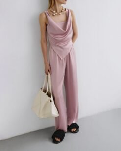 Brenda - Slip-on szatén nadrág - poros rózsaszín