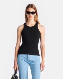 Herve - Bordázott Jersey Tank Top - Fekete