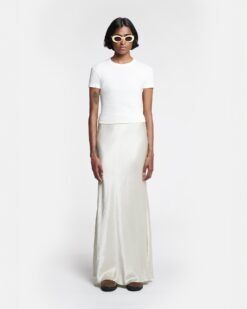 Axton - Rövidített, bordázott pamut jersey póló - Törtfehér