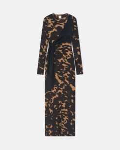 Yura - Hálós, jersey/slip-on szatén hosszú ruha - Éjféli mokka barack/fekete