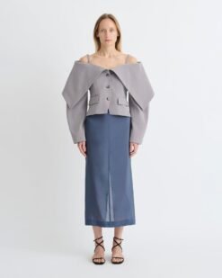 Ciar - Krepp Organza Közepes Hosszúságú Szoknya - Farmerkék