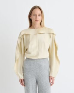 Jamille - Ropogós szatén hosszú ujjú felső - Ekrü