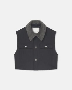 Zalina - Viaszos Pamut és Műszőrme Mellény - Grafitszürke