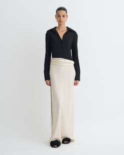 Scylla - Hálós, jersey és slip-on szatén ruha - Krém/Fekete - M