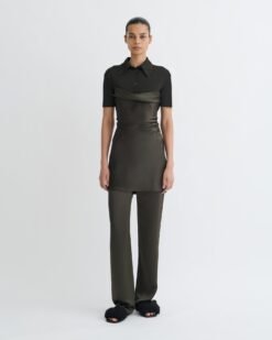 Heceta - Hálós, jersey és slip-on szatén miniruha - Sötétzöld/Antracit