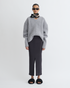 Rafa - Gyapjú Jersey Midi Szoknya - Szürke