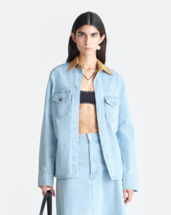 Letisa - Bőrrel díszített farmering - Eco Bleach/Mogyoróbarna