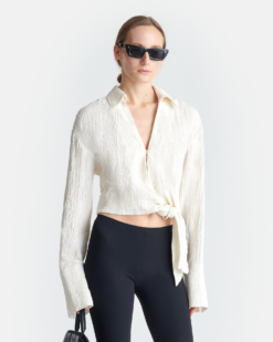 Enola - Seersucker Géz Póló - Fehér - S